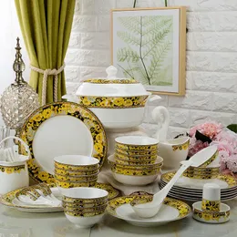 أدوات المائدة مجموعات أدوات المائدة الصينية العظام مجموعة الأطباق الصينية المنزلية Jingdezhen Ceramic Ware الأوروبية الجدول المجاني