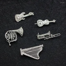 Brooches Trendy Rhinestone Musical Instruments Brooch Pin For Women Men Sax Violin Harp Trombone Gitar Collar Fashion Jewelry Gift