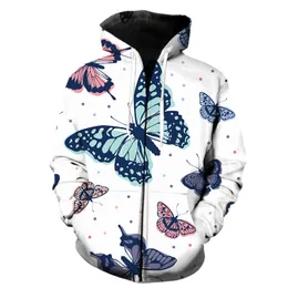 Zarif karikatür kelebek desen fermuar hoodies erkek kadın çocuk sweatshirts 3d moda sonbahar kazak giyim üstleri 011