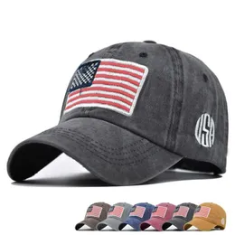 Snapbacks Cross-Border American Flag Washed Baseball Cap 3D Embroidery Letter Baseball Cap Men and Women USA Retro Peaked Cap P230512