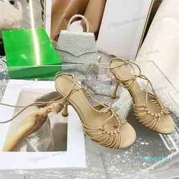 High Heels drawstring designer slides Womens sandals Dress Ribbon weaving Fashion Ladies Mesh Square Toe Women Sandal Dot strappy
