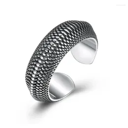 Кластерные кольца сплошное серебряное дракон -фосфор кольцо мужчины женщины S925 стерлинговый узор открытый мужской модный украшение