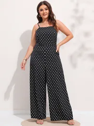 女性用プラスサイズのトラックスーツFinjani Polka Dot Wide Leg Cami Jumpsuit Spaghetti Strap Fashion Elegant Long Pants 230511