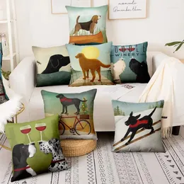 Pillow Labrador Dog Christmas Bicycle Painting Print Pillowcase Golden Retriever Lake Dock Decorative Sofa Throw Pillows