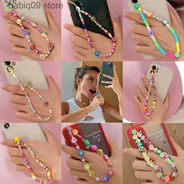 Cell Phone Straps Charms New Fashion Colorful Polymer Clay Fruit Mobile Phone Chains For Women Lanyard Bead Chain Jewelry Cell Phone Case Hanging Cord T230512