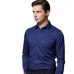Men's Dress Shirts Male Plain Formal Non-Iron Spandex Pocket Mens Tops For Men Solid Stretch Fabric Long Sleeve Thin