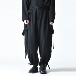 Pantaloni da uomo 2023Dark Men Loose Harajuku Causal Fashion Wide Black Leg Bib Cargo Donna Oversize Streetwear Double Style Wear Pantaloni