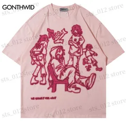 Erkek Tişörtler Hip Hop Grafik Tişörtleri Sokak Giyim Y2K Harajuku Japon Karikatür Baskı Büyük Boy Tişört 2023 Erkek Moda Pamuk Tee Tips T230512