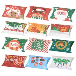 Opakowanie prezentów 12PCS Poduszka świąteczna Kształt cukierki Wesołych pudełka papieru Kraft Pakowanie Dzieci Favors Happy Year Navidad 2023