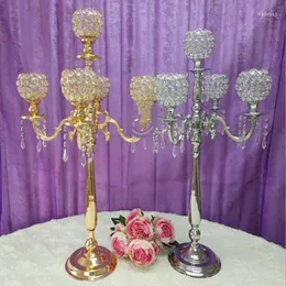 Dekoracja imprezy 12pcs) Wedding Table Centerpieces 5 ramion wysoki złoty kryształ świecy Candelabras dla Yudao1222