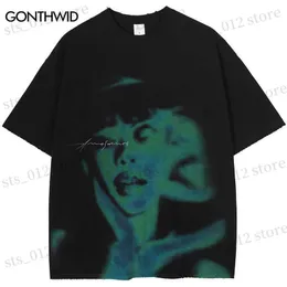 Męskie koszulki vintage punkowe mężczyzn ponadzapielenia tshirt streetwear hip hop abstrakcyjny graficzny graficzny nadruk tresed thirt 2023 harajuku gotycki luźne tee top t230512