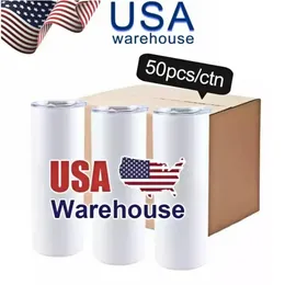VS/CA Warehouse 20 oz sublimatietumblers roestvrijstalen dubbele wand geïsoleerde koffiemokken witte rechte lege waterflessen