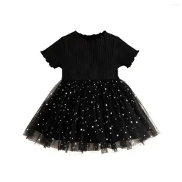 Girl Dresses Infants Cute Stars Stitching Mesh Gauze Skirt 0-2 Years Old Baby Summer Flying Sleeve Dress Black 40
