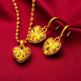 Exquisitive Heart Women Pendant Earrings Set 18k Yellow Gold Filled Romantic Women Girls Pretty Jewelry Set