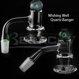 Beracky Seamless Weld Wishing Well Smoking Quartz Blender Banger With Dichro Marble Glass Cap Emerald Terp Pearls 20mmOD Fully Welded Beveled Edge Nails For Dab Rigs