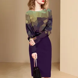 ツーピースドレス春秋のソーシャルファッションレディスーツ女性の長袖トップバッグヒップスカート2ピースドレスセット