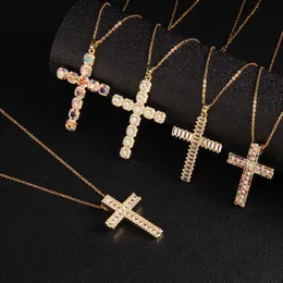 Trend Diamond Chain Womens Mens Jewelry Gold CZ Pendant Flashing Cross Stainless Steel Necklace Free Shipping