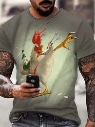 ルカスTシャツ面白いTシャツアニマルビールチキンカット喉の喉の青緑色の赤3Dプリントアウトドアカジュアル短袖プリント衣類/夏/夏