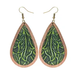 Dangle Earrings & Chandelier Vintage Embossment Flower Leather 2023 Trendy Natural Wood Teardrop For Women Boutique Jewelry