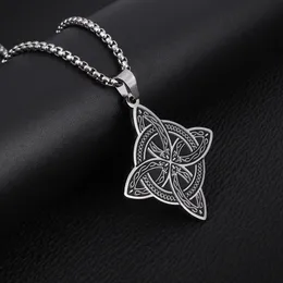 Stainless Steel Silver Color Pattern Witch Knot Pendant Necklace Celtic Knot Lucky Jewelry Gift for Friends Family