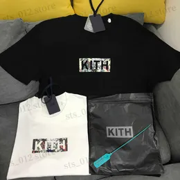 Мужские футболки высококачественная хлопчатобумажная классическая футболка для мужчин женщины цветы печать классическая коробка футболка Kith Top Tees T230512