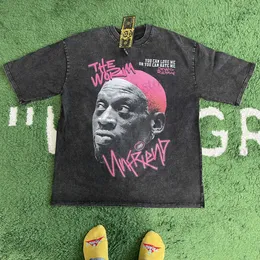 Męskie koszulki żaba moda moda vintage luźna grafika do koszykówki retro mycie lato robak Dennis Rodman Ogabersia koszulka koszulka T230512