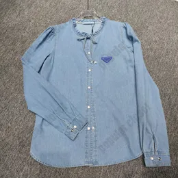 Denim Cute Girls Blouse Triangle Letter Shirts Long Sleeves Soft Formal Clothes Women Denim Shirt Jacket Great Quality SML