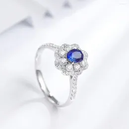 클러스터 반지 Fiy Blue Sapphire Ring 0.426ct Real 18K Gold Natural Naturat Gemstone Diamonds Stone Female