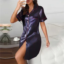 Damen-Nachtwäsche, Damen-Nachthemd, kurzärmelig, Frühling, Sommer, Streifen-Nachthemden, Sleepshirts, Damen-Nachtwäsche, Hemd, Knöpfe, Oberbekleidung, Pyjama, P230511