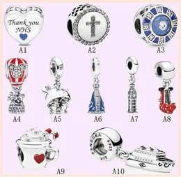 925 silver beads charms fit pandora charm Bracelets Eiffel Cross Blue Mosaic Snake Chain Snap Clasps