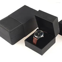 Watch Boxes Fashion High Quality Black Oil Wax Leather Organizer Box Packaging Case Collection Exhibition Hall Display Storage