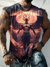 Camiseta sem mangas Rukas, decote gráfico masculino de decote masculino, impressão 3D de impressão casual sem mangas de impressão muscular original