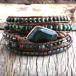 Chain RH Fashion Boho Bracelet African Turqu Natural Stones Grass Green Charm 5 Strands Woven Wrap Bracelets Gift Drop 230511