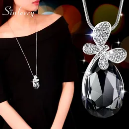 Sinleery Romantic Crystal Necklace for Women with Big Teardrop Cubic Zirconia Pendant Sweater Long Chain ZD1 SSF