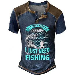 Rukas gömlek Henry Grafik Balıkçılık Henry Giyim 3D Baskı Dış Mekan Günlük Kısa Kollu Düğme Aşağı Moda Moda Orijinal Desen Rahat