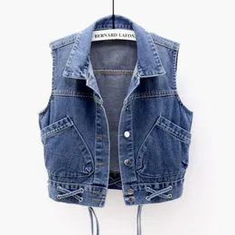 Yelekler 5xl Kadın Denim Vest Mavi Kolsuz Kadın Ceket Koreli İnce Kot Palto Tek Yemeli Kısa Kısa Artı Boyut Yelek Yaz