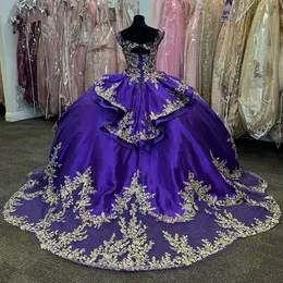 Purple stain Princess Quinceanera Dresses 2023 Luxury Crystals Appliques lace-up corset prom sweet 16 Vestidos De 15 Anos