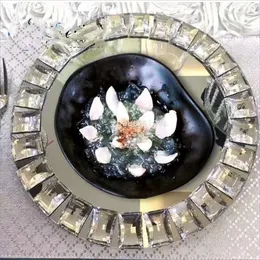 Party Decoration 8pcs)Luxury Royal Dinning Jeweled Diamond Mirror Charger Plate With Rhinestone For Wedding Yudao1463