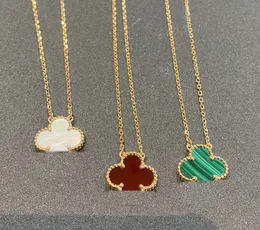 Luxury Quality V Gold Material Charm Pendant Halsband med blommesdesign och Nautre Shell Malachite Red Agate Har Box Stamp PS5126