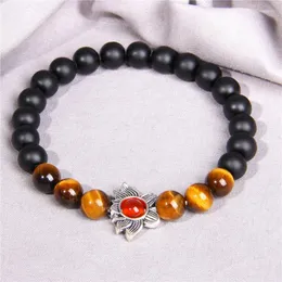 Strand Top Quality Natural Stone Buddha Beads Lotus Armband Black Blue Zebra For Women Men Yoga Jewelry