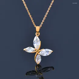 Cadenas LEEKER mariposa clásica con colgantes collar de Color oro rosa plata para Wome Zirconia gargantilla cuello joyería 2023 002 LK6
