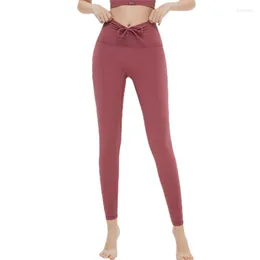 Calça ativa cor sólida mulher sexy feminino esportivo de cintura alta gorjeta fitness yoga leggings bowstring treinenshhensive treinamento jogging