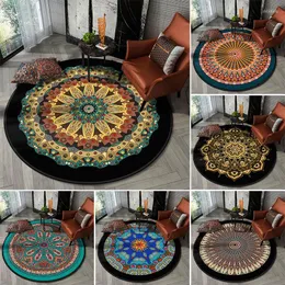 カーペットエスニックスタイルマンダララウンドクリスタルベルベットカーペットコーヒーテーブル印刷マットリビングルームベッドルーム大きなエリアの装飾的な毛布