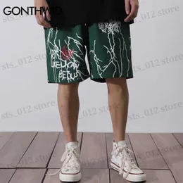 Herren -Shorts Gonthwid Harajuku Graffiti Print Shorts Harajuku Hip Hop Casual Baggy Taschen Kurzhose Streetwear Herren Sommer Fashion Hosen T230512