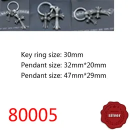 80005 S925 Sterling Silver Keychain Head Jewelry Pendant Creative High Range Midje Hängande nyckelring Cross Flower Letter Simple Punk Hip Hop Jewelry