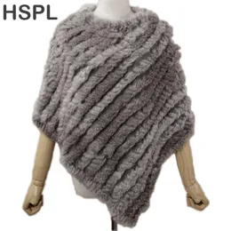 Pelliccia HSPL Poncho di pelliccia 2022 Autunno Reale Del Coniglio Vendita Calda Triangolo Lavorato A Maglia Delle Donne Pullover Della Signora Pashmina Wrap poncho pele de coelho