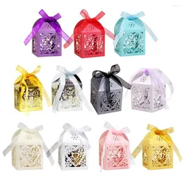 Present Wrap 50sts Love Heart Laser Cut Candy Boxes With Ribbon Baby Shower Wedding Souvenirs Gifts Box For Guests Party Favors Supply