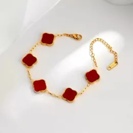 Pulseira de corrente joias de ouro pulseiras de trevo de quatro folhas ágata rosa ouro banhado a prata titânio diamante charme pulseira de coração de alta qualidade presentes de Natal de casamento AAA