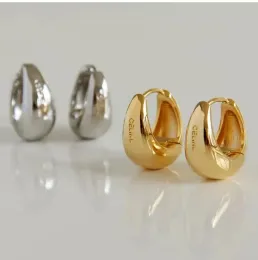 2023HOOP Küpe% 100 Otantik 925 STERLING Gümüş Büyük Beyaz/Altın Düz Dairesi Arc Huggie Fine Jewelry TLE1215