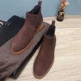 British Style Suede Coffee / azul escuro / preto Botas de tornozelo genuíno Chelsea Boots Male Outdoor